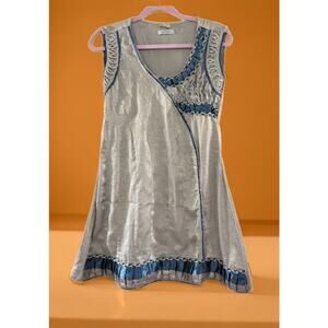 18 FIRE silky beaded detail Tunic Minidress Silver Blue Fairy Size L Club Rave